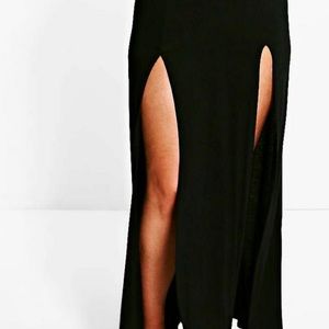 boohoo plus erika split front maxi skirt black